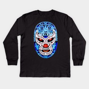 Feel-Ink Blue Demon Lucha Libre Wrestler Aztec Design Kids Long Sleeve T-Shirt